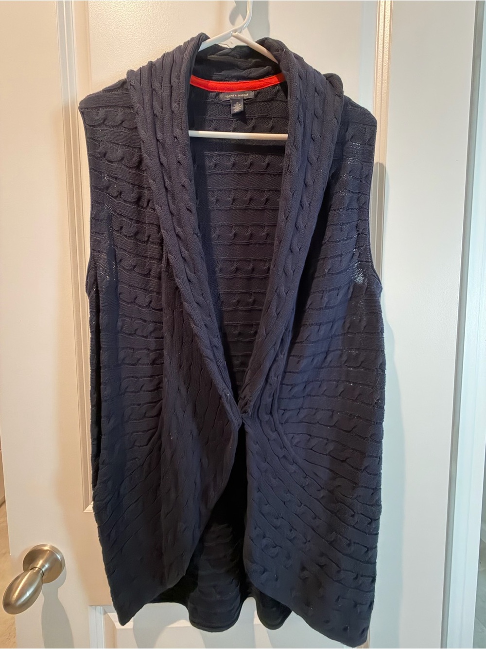 Tommy Hilfiger Navy Cable Knit Shawl-Collar Vest